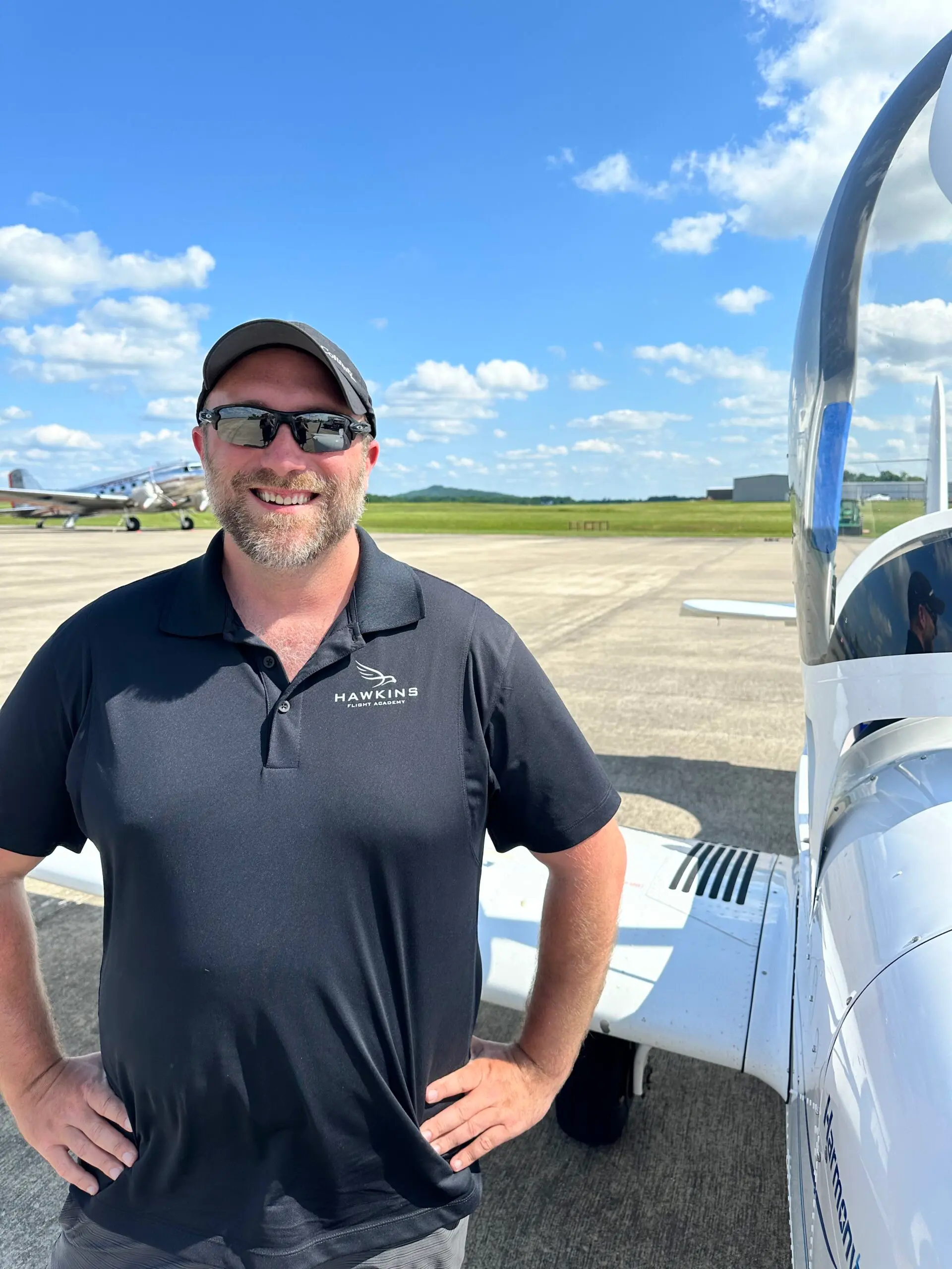 Flight instructor with headset