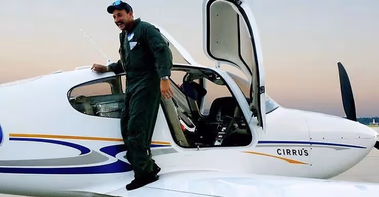 King Air aircraft landing with passenger at controls
