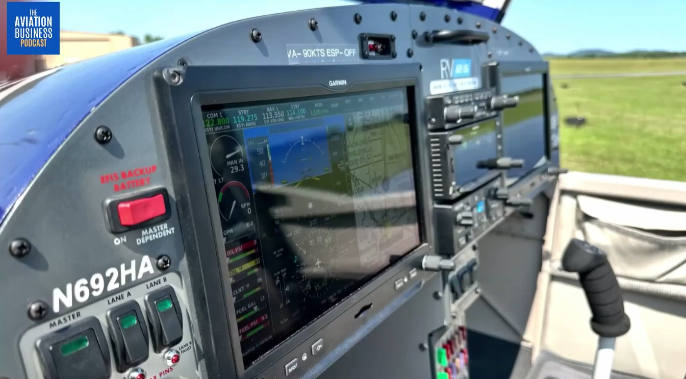 Screenshot of the close up RV-12 cockpit display shown during the podcast