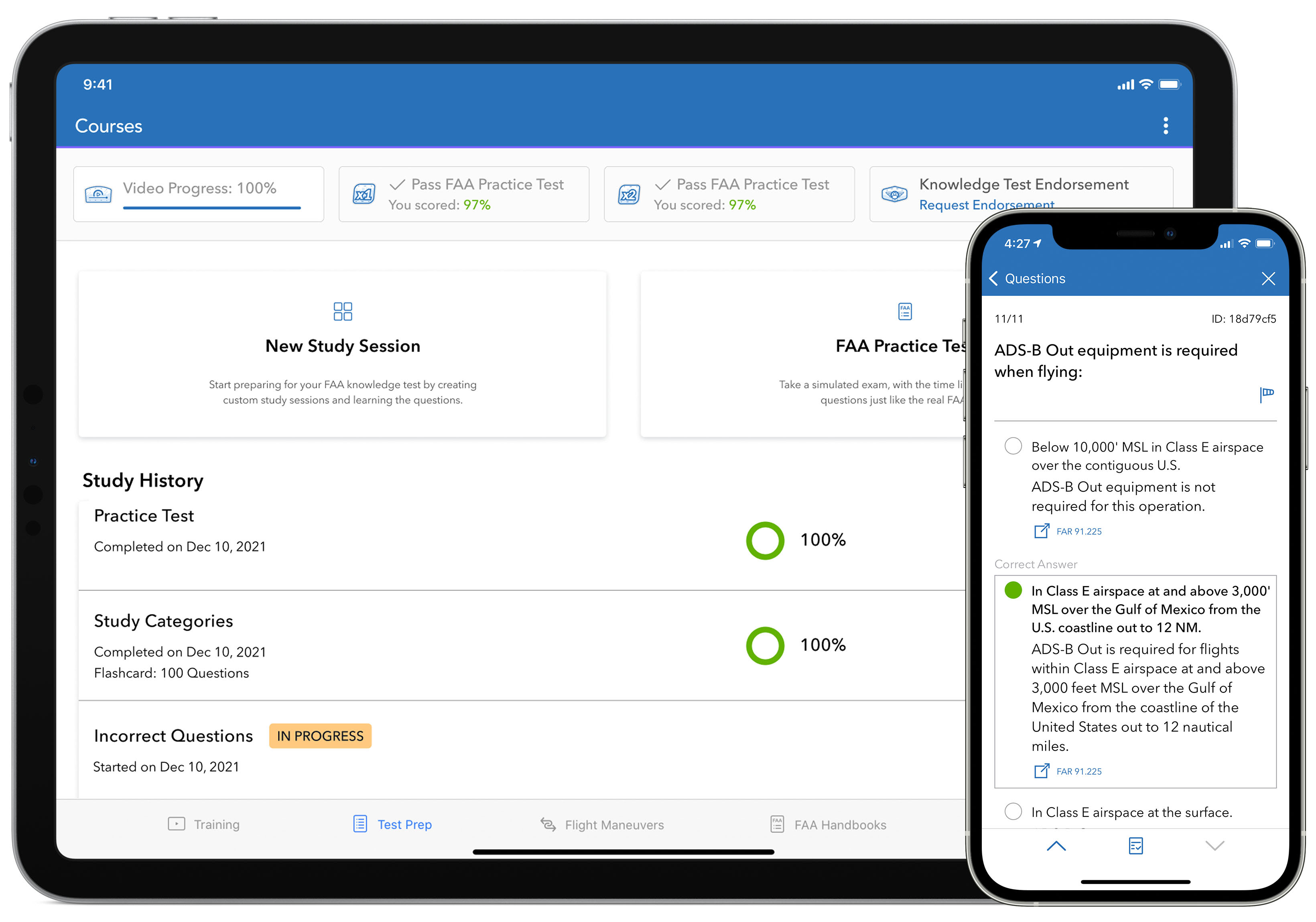 Private pilot test prep on tablet and phone